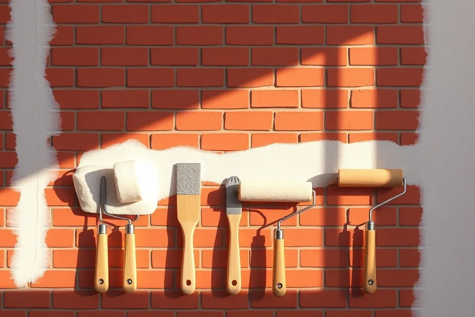 Outils de peinture disposés dans l'ordre des étapes du chantier