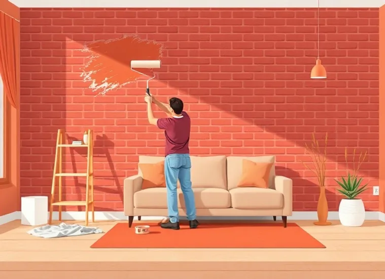Peintre appliquant la peinture au rouleau sur un mur de salon
